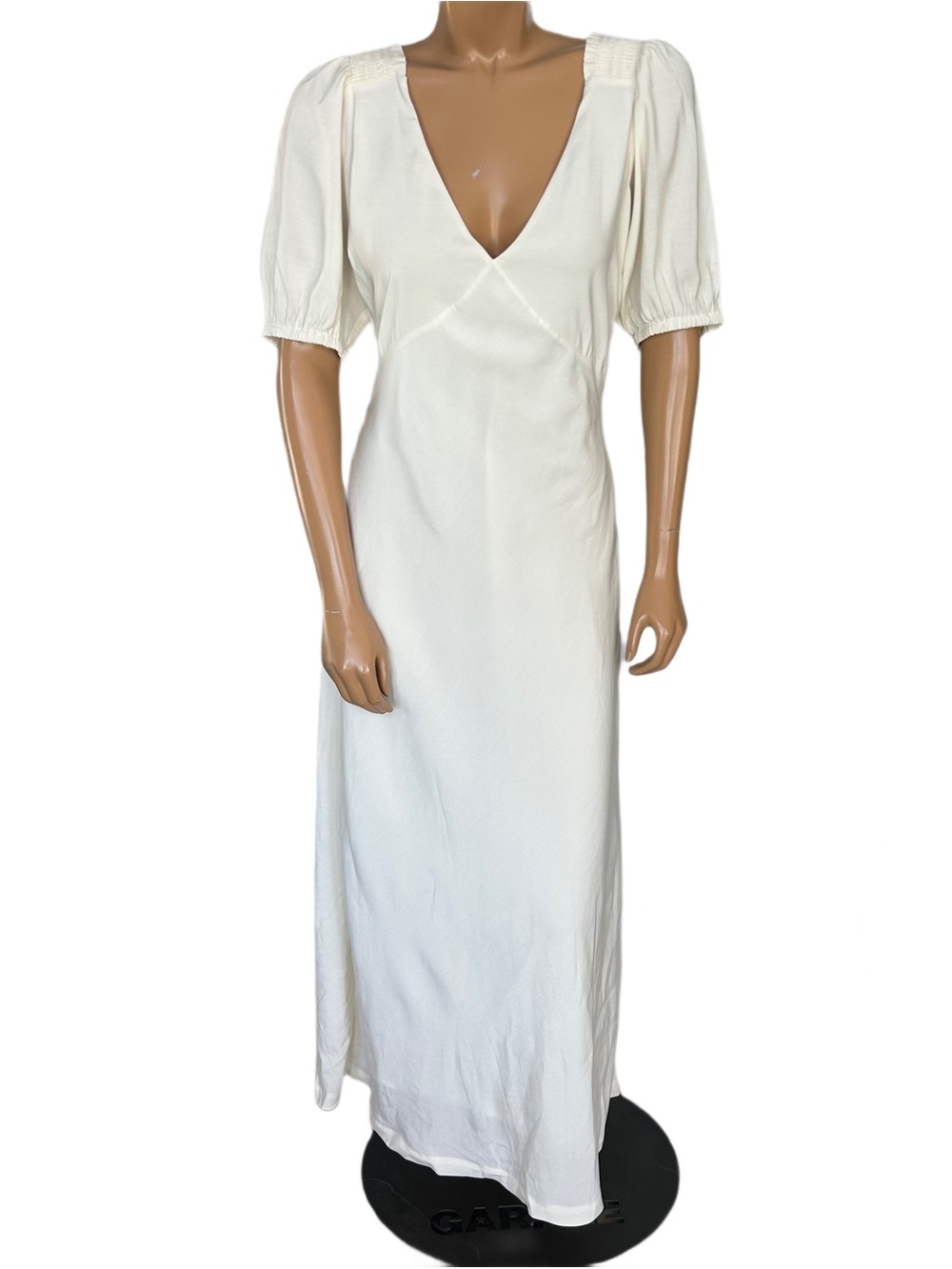 Scotch & Soda Cream V-Neck Puff Sleeve Maxi Dress